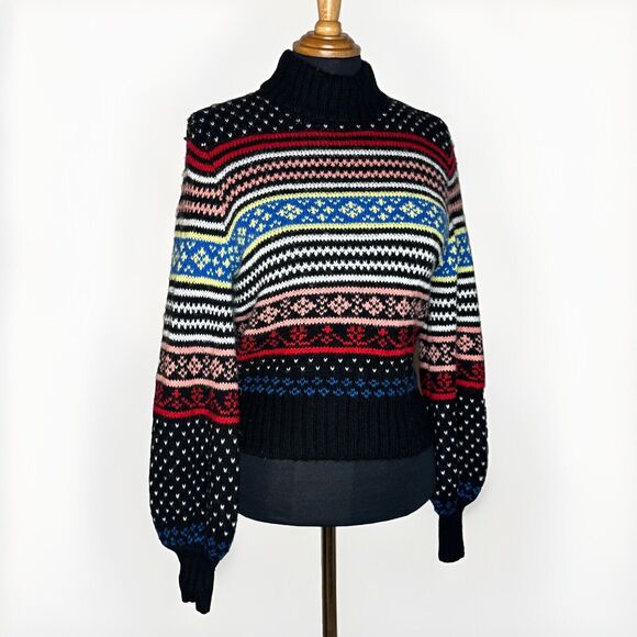 American Eagle Outfitters Sweaters - American Eagle Black Mock Neck Fair Isle Sweater Womens XS Balloon Sleeve READ